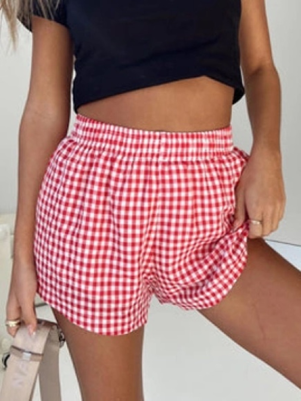 Gingham Elastic Waist Shorts